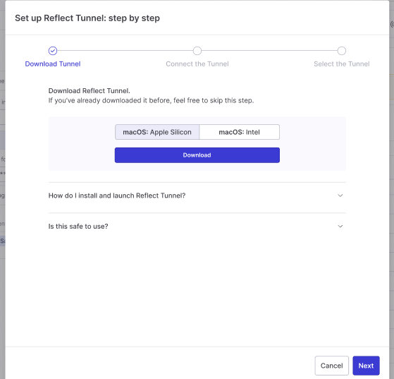 Set up Reflect Tunnel step by step